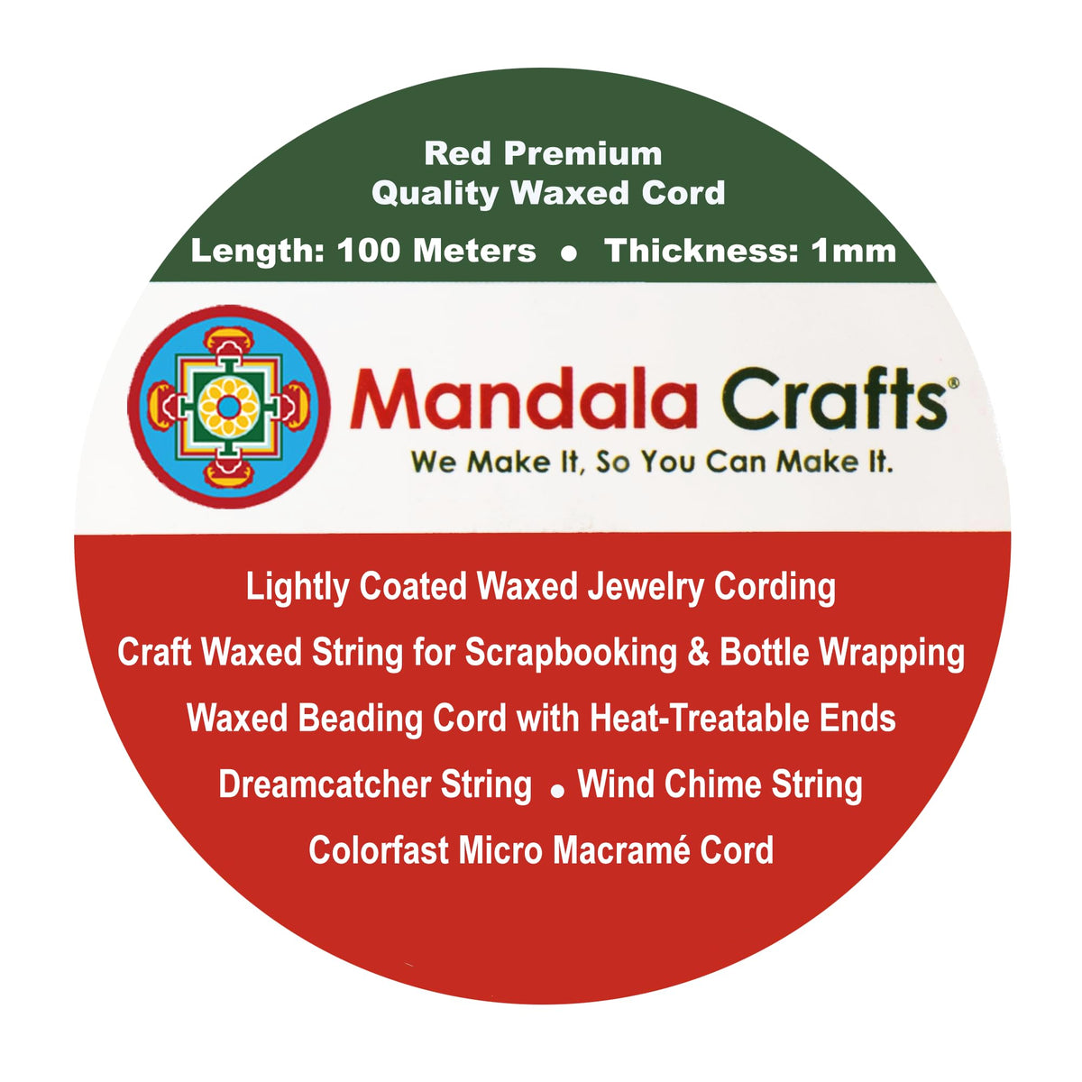 Mandala Crafts 1mm Red Cotton Waxed Cord for Jewelry Making, 109 Yards – Waxed Cotton String for Decorative Knotting and Accessory Assembly