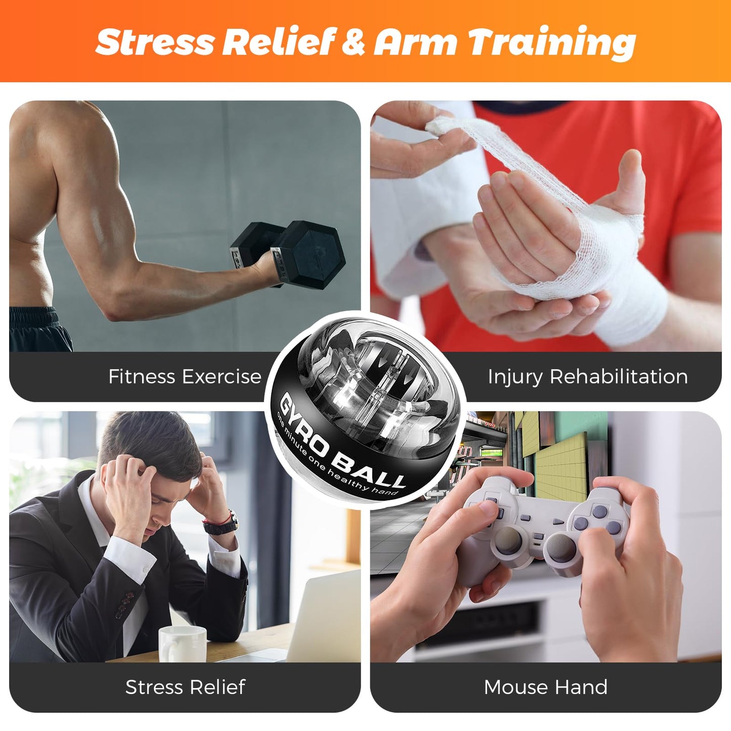 BeSokar Auto-Start Gyro Ball Wrist & Forearm Trainer, 5-Level Adjustable Resistance with LED Light Control, Transparent Gyroscopic Exerciser for Arm, Finger & Wrist Strength
