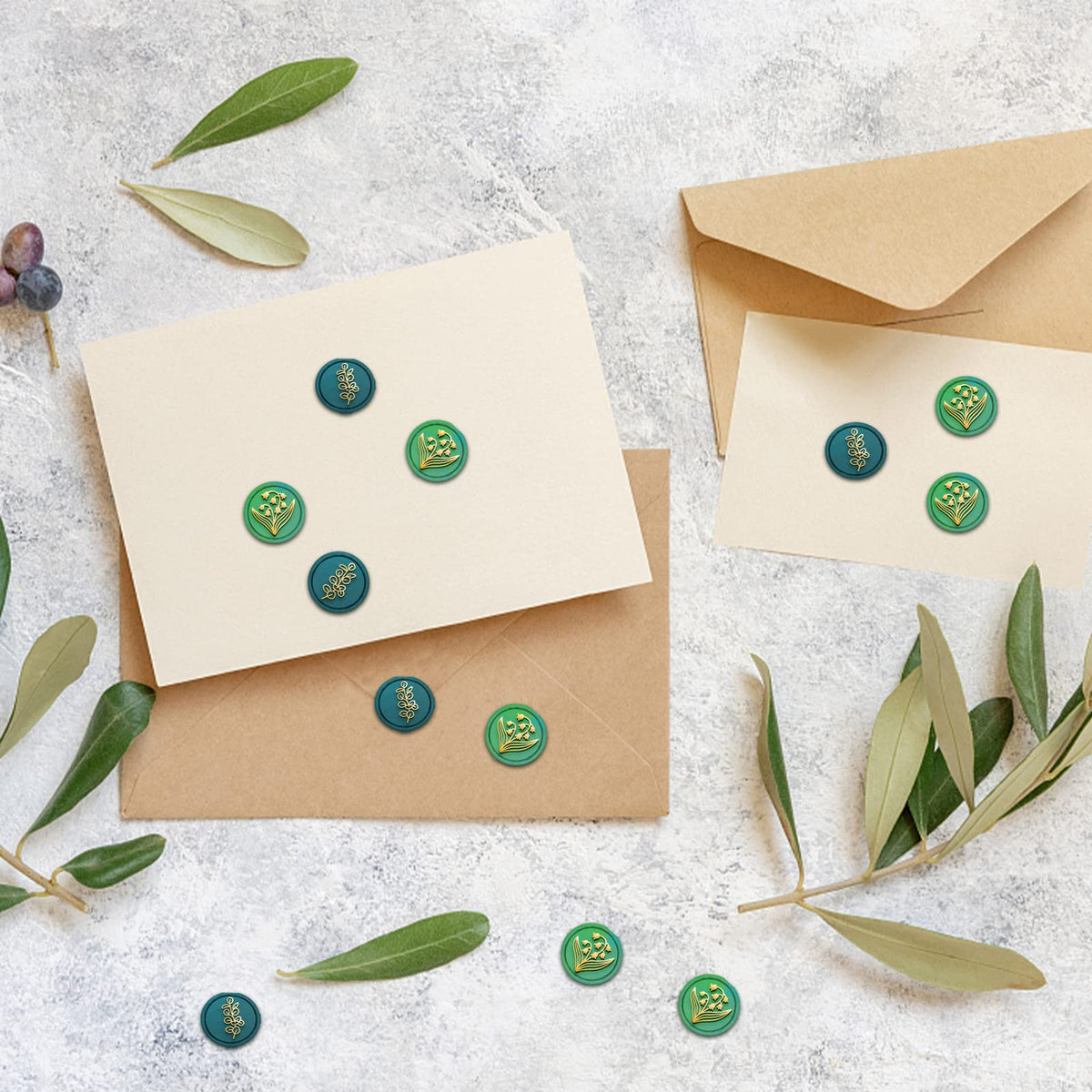 CRASPIRE 15mm Wax Seal Stamp Mini 2 Sides Pattern Brass Sealing Stamp Lily of The Valley Eucalyptus Leaves Vintage for Wedding Invitations Envelopes Halloween