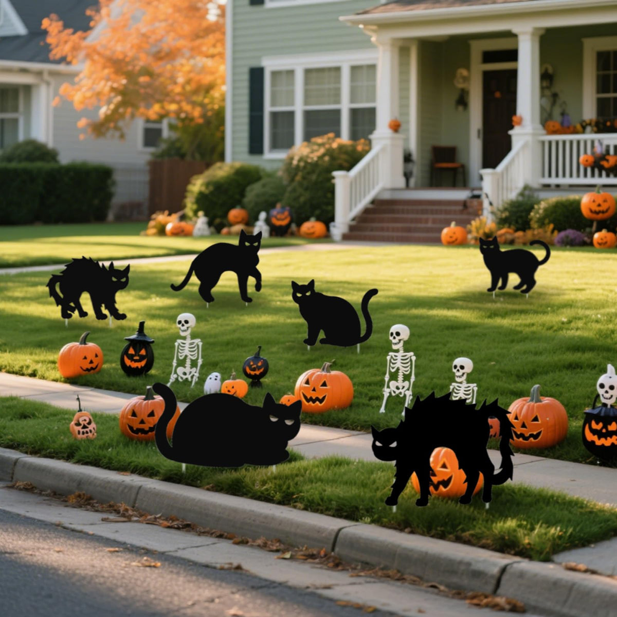 Zoonlinpp 6 Pcs Halloween Black Cat Yard Signs with Stakes, Scary Silhouette Decor Cats Openwork Eyes Halloween Decorations for Outdoor Lawn Garden Graveyard Party Supplies