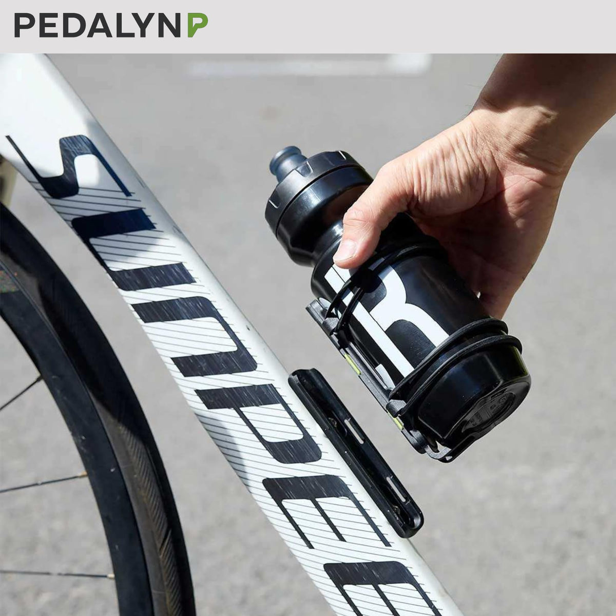 Pedalyn Magnetic Bike Bottle Cage – Quick-Release Buckle Lock, Adjustable Straps, Fits Road Mountain & E-Bikes, Universal 2.25-3.94" Bottle Compatibility, Black