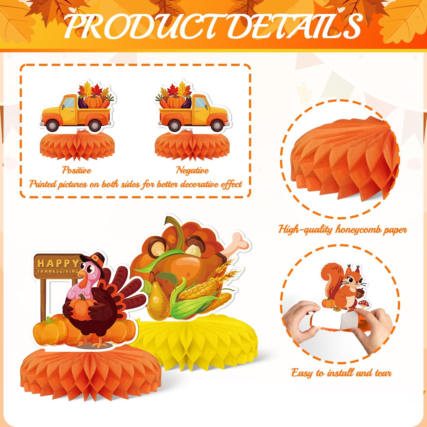 9 PCS Fall Party Decorations,KSKSPE Thanksgiving Honeycomb Table Centerpiece 3D Pumpkin Turkey Table Centerpiece for Thanksgiving Theme Party Decor