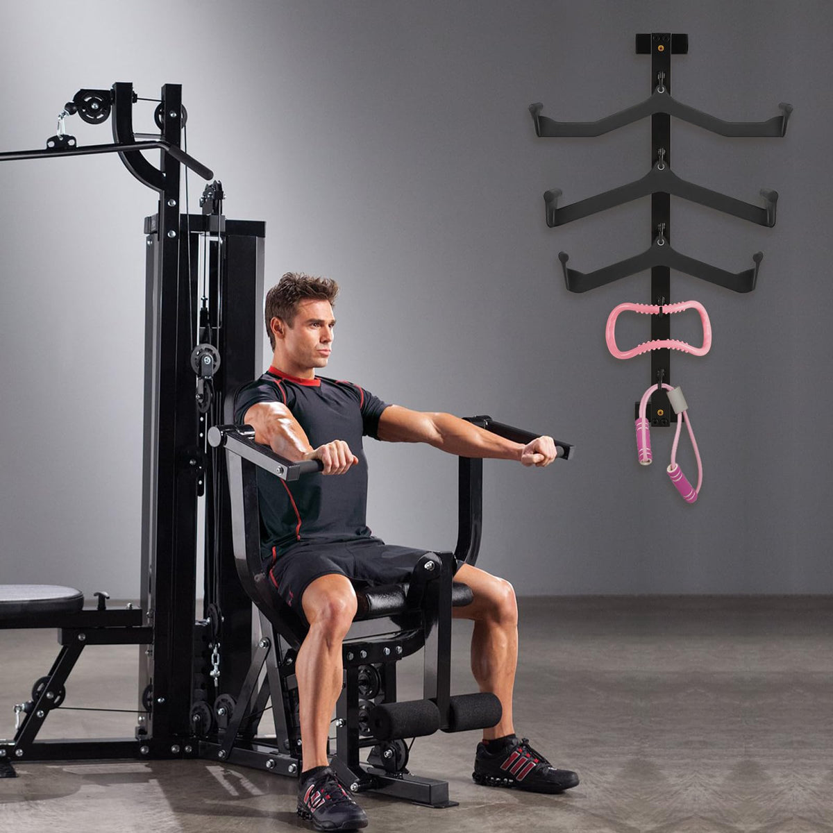 Whiidoom Lat Pulldown Attachments Lat Pull Down Bar Storage Rack for Mag Grip Lat Pulldown Machines Attachments Stand Cable Attachment Storage Rack for Home Gym and Gym Wall Storage (Style B)