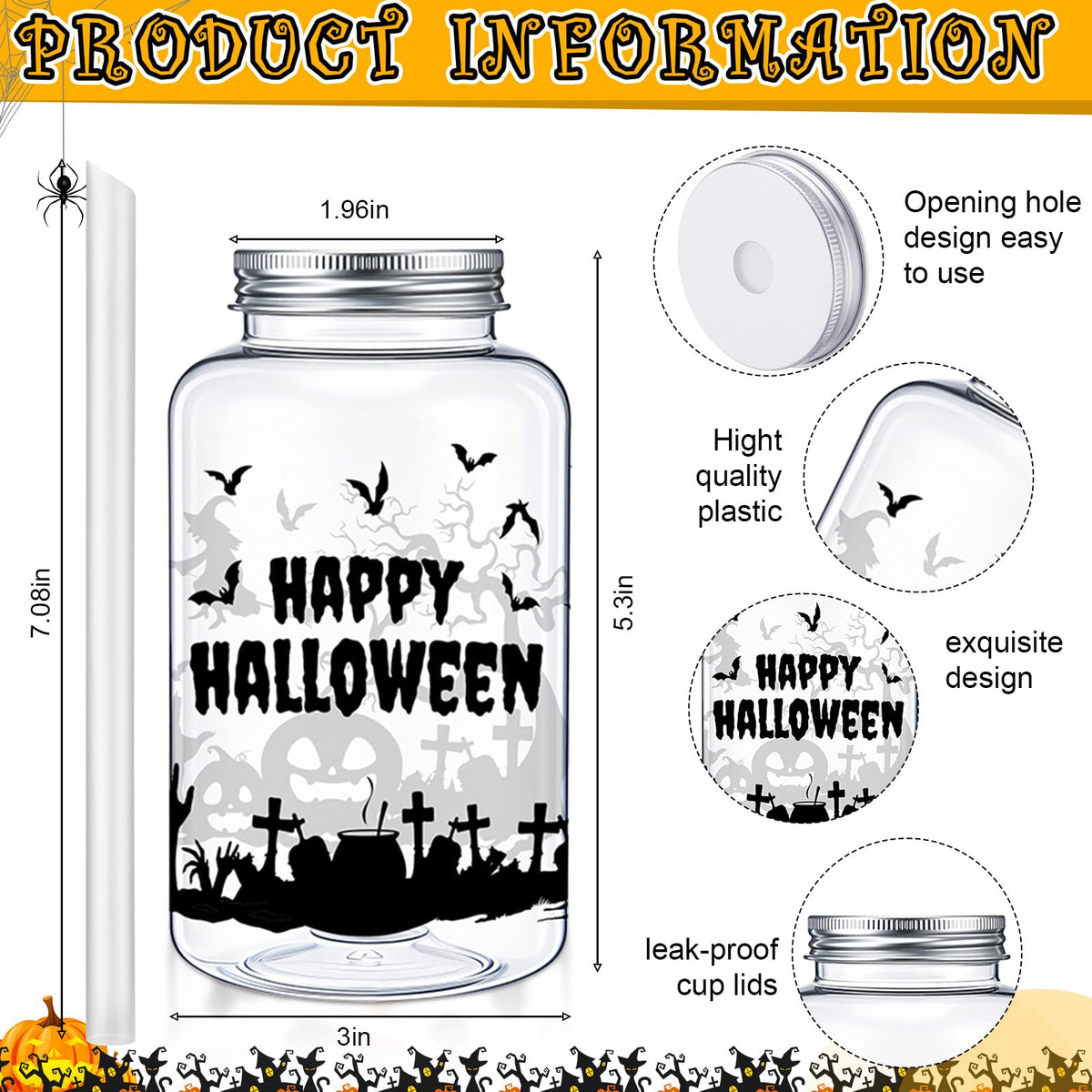 Yetene 20 Pack Halloween Skeleton Cups Reusable Skull Cup Gifts 16 oz Printed Cemetery Cup with Lids Straws Halloween Happy Plastic Tumbler Clear Drinking Jars for Party Favor Birthday Celebration