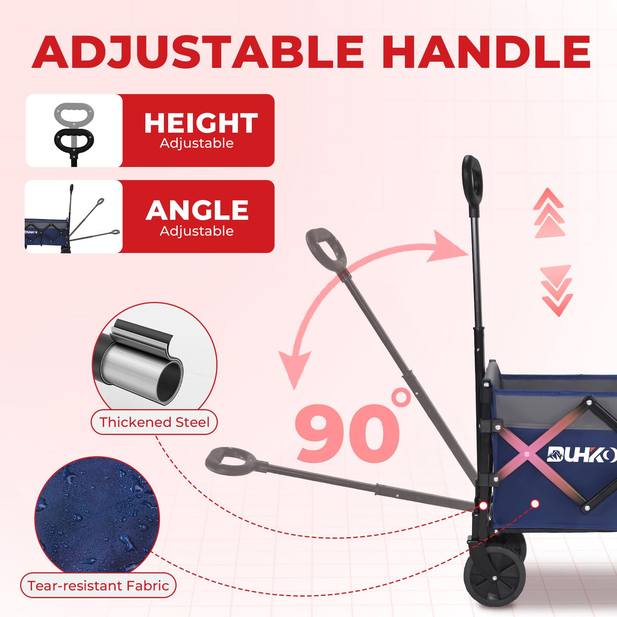 DUHKOI Collapsible Wagon Cart with Wheels Foldable,11 Lbs Lightweight Portable Folding Utility Wagon,90 L Heavy Duty Grocery Shopping Carts,Versatile for Garden Sports Camping Outdoor Use (Navy Gray)