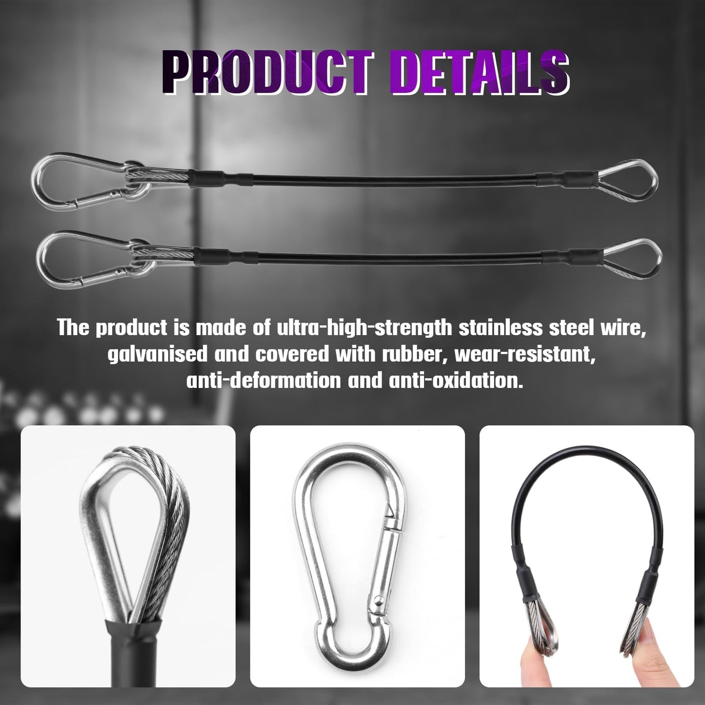 Gym Extension Cable Attachments, Black Thick Stable Fitness Equipment Extension Cord, Extend Workout Angles Tool Suitable for Bowflex Home Gym for LAT/Tricep Pull Down and Leg (2Pcs Black, 10")