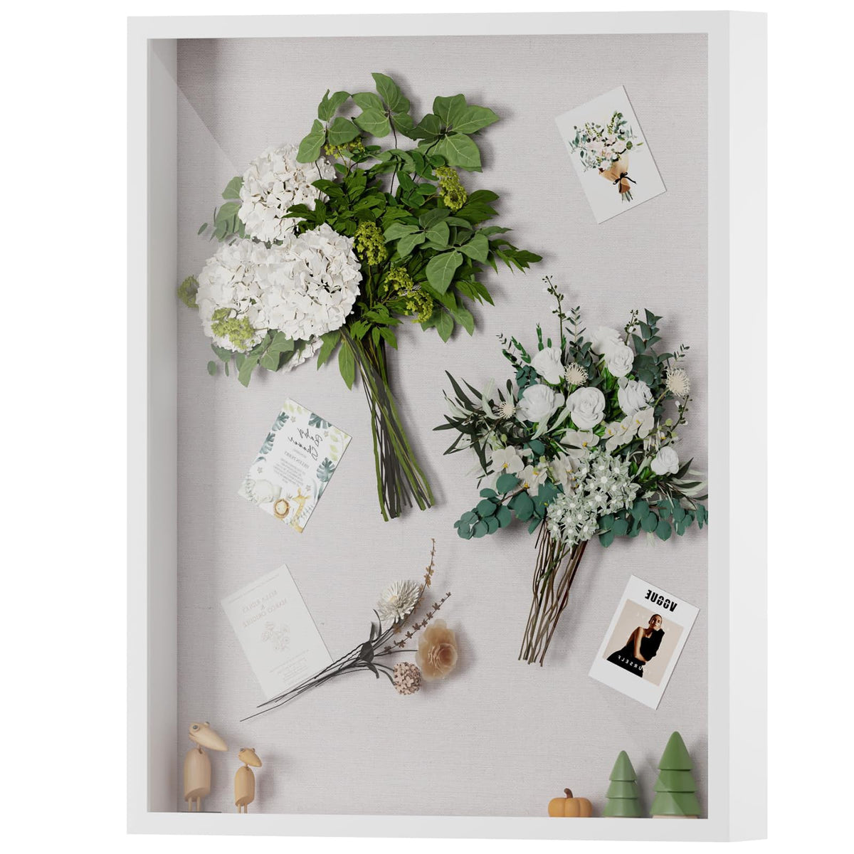 Muzilife 16x20 Shadow Box Frame in White with MDF Wood Frame and Soft Linen Back, Large Shadow Box Display Case for Memorabilia, Photos, Flowers for Wall or Tabletop Display with 8 pins