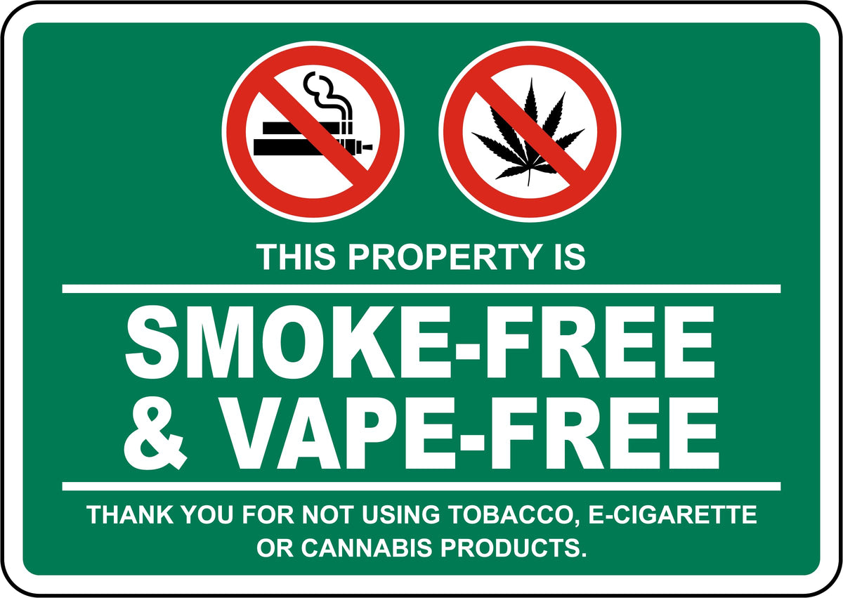 This Property Is Smoke and Vape Free Sign - Facility No Smoking Vermont by State Metal Sign 12 x 16 Inches – For Wall or Fence