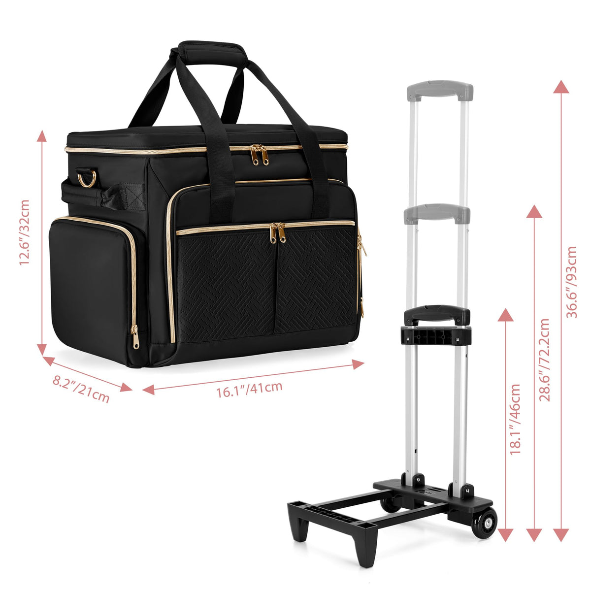 Prokva Rolling Teacher Bag with Wheels, Teacher Tote Bag with Detachable Trolley, Fits for 15.6" Laptop, Black (Patent Design)