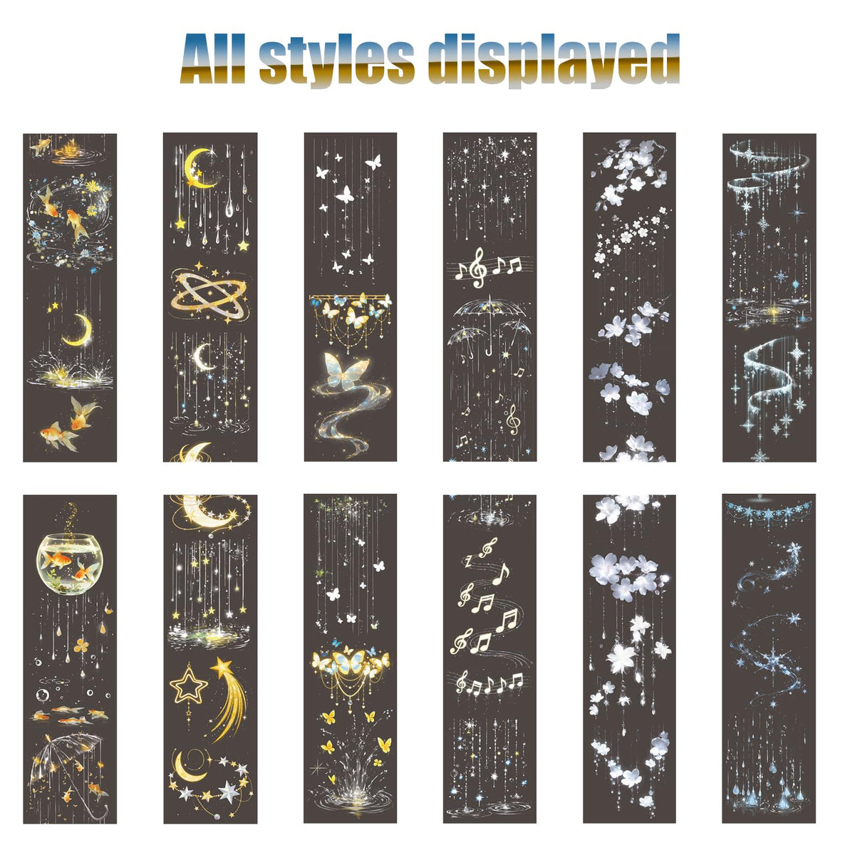 Wuyituart 6 Rolls Transparent PET Tape Set, Self-Adhesive PET Tape Stickers for Journaling Scrapbooking DIY Craft, Rainy Night Decorative Adhesive Tapes