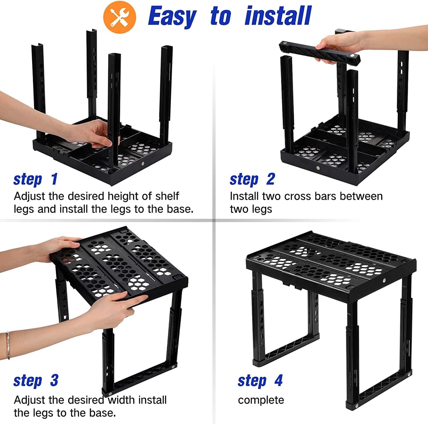 Piffny Locker Organizer Shelf， Adjustable Width and Height, Ideal Locker for School, Office, and Gym Lockers (Black 2 Pack), PLKSLF01