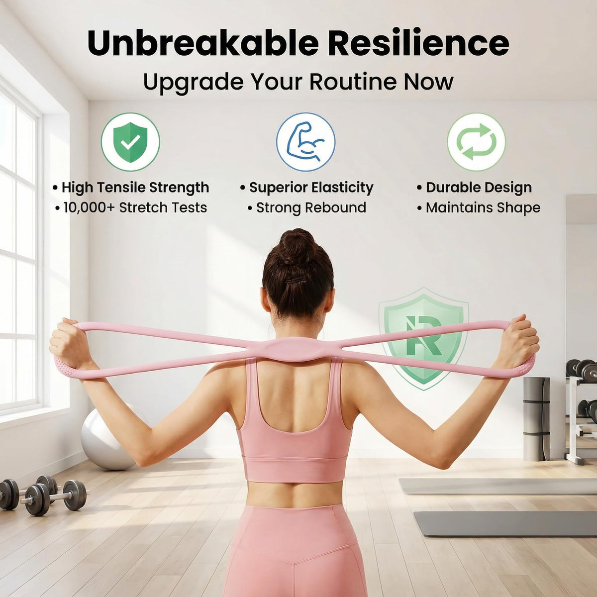 Resistance Bands, Figure 8 Resistance Bands for Women Men, 8 Shaped Resistance Rubber Band for Arms, Back, Shoulder Stretch with Handles, Not Break, Portable, Pink 25LB