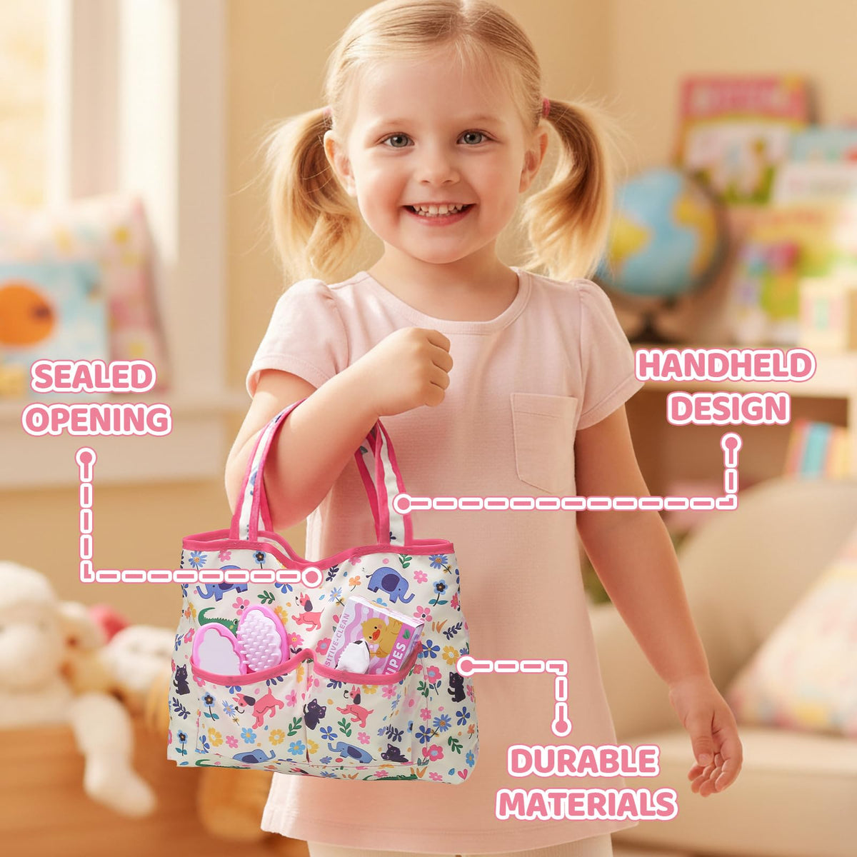 Baby Doll Accessories Set in Gift Box, 16 Pack Baby Doll Feeding Caring Kit with Pacifiers & Diaper Bag & Magic Bottles, Birthday / Christmas Party Goody Bag Stuffer, Toddler Kid Girl Pretend Play Toy