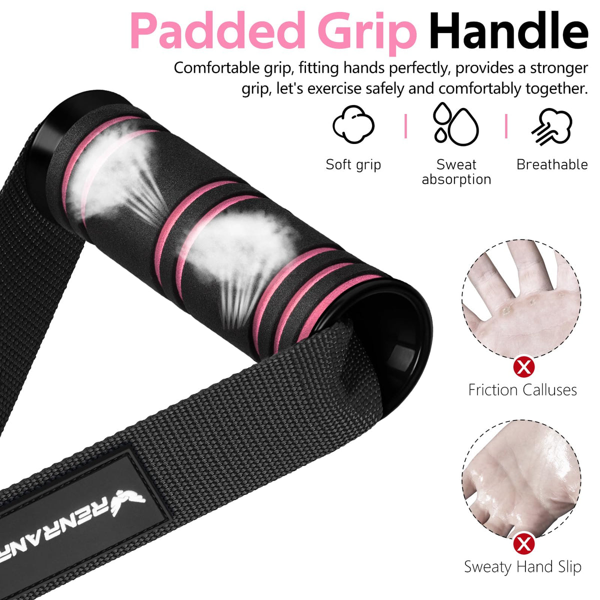 RENRANRING Gym Exercise Handles, Replacement Handle Attachments for Cable Machine Pulleys, Resistance Band and Strength Trainer, Pull Down Workout Accessories, Home Gym Add On Equipment
