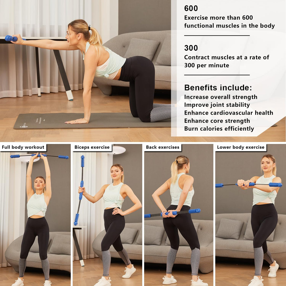 Fitness Bar for Workout, Elastic Exercise Bar, Vibration Weight Stick, Body Physical Therapy,Core Strength Training,Power Twister For Arm,Abdominal Muscles Exercises In Home Gym.