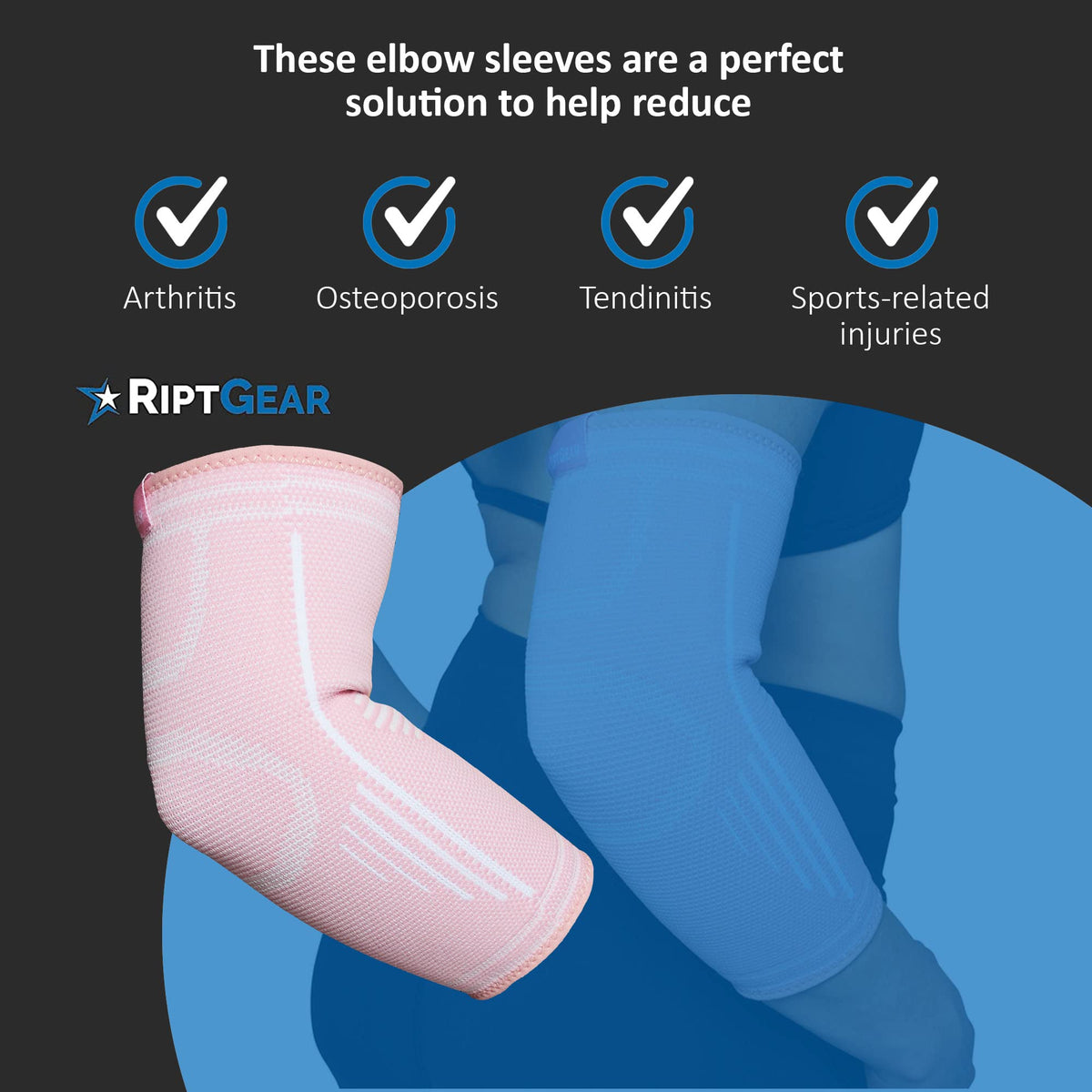 RiptGear Elbow Compression Sleeve - Elbow Brace for Men and Women - Elbow Sleeve for Tendonitis, Tennis Elbow, Golfers Elbow, Bursitis, Elbow Support Treatment for Joint Pain (Medium, Pink (1 Pack))