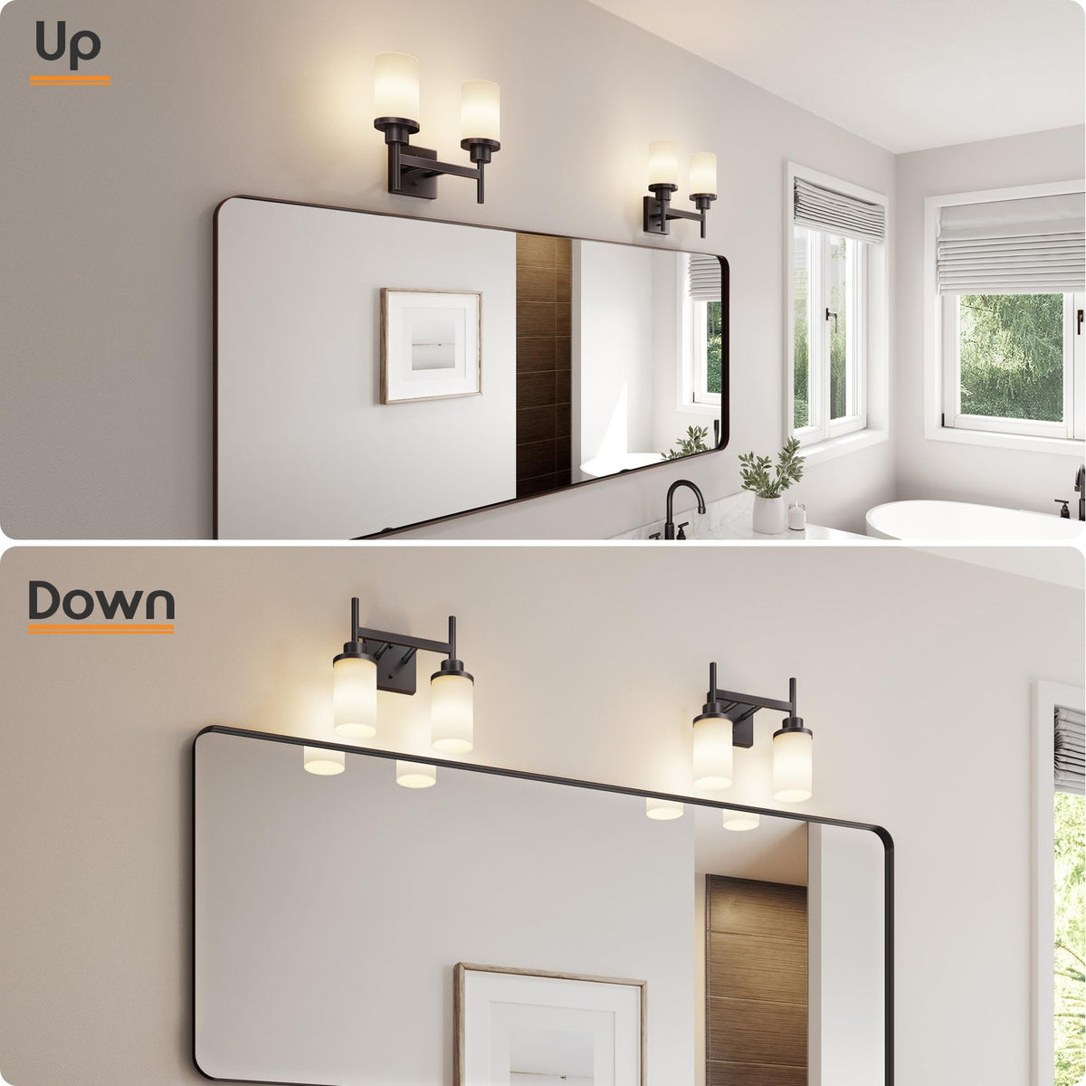 AONEON Wall Lights Over Mirror, 2-Light Oil Rubbed Bronze, Frosted Glass, Model T001ORB-L2, Double Wall Sconces for Bathroom and Hallway