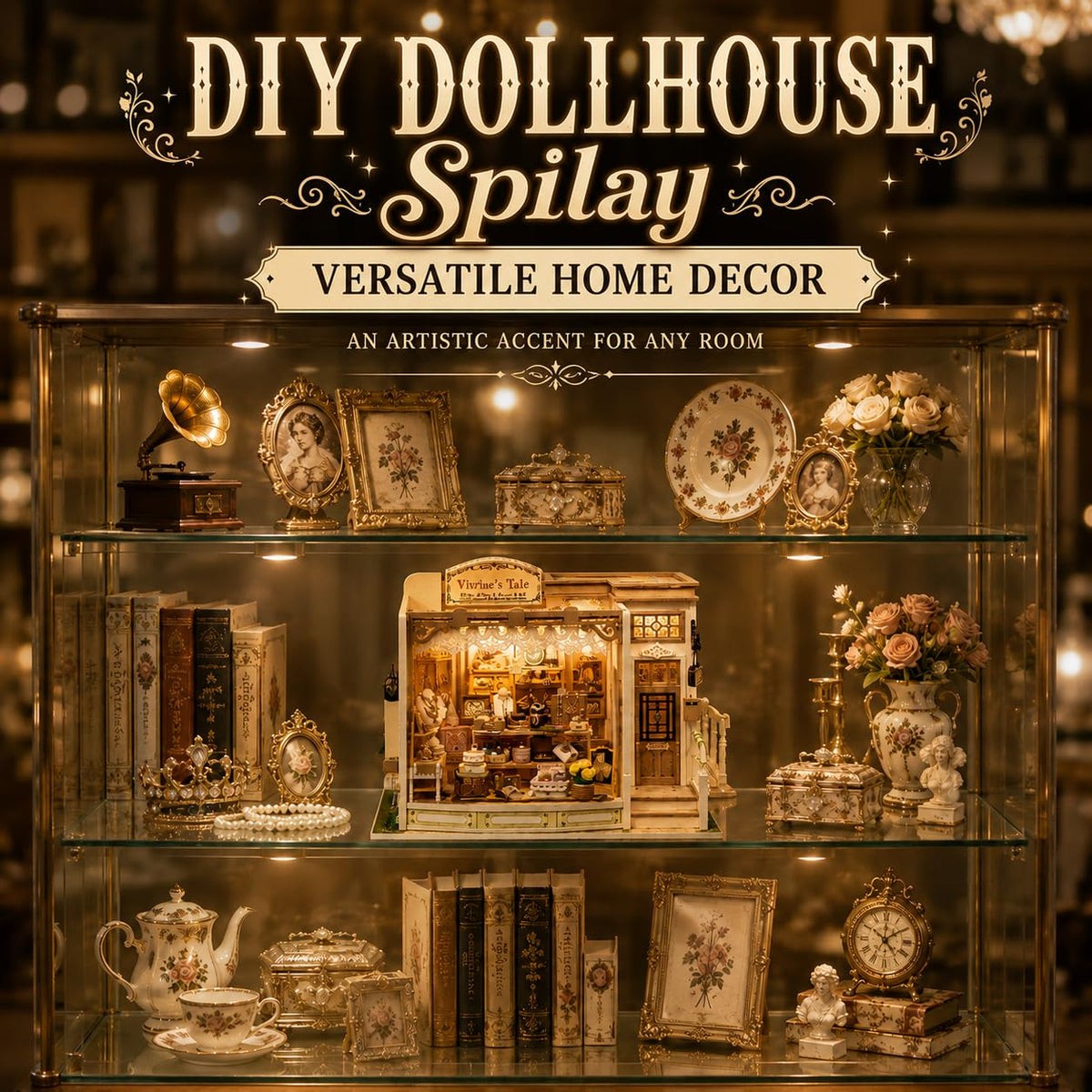 Spilay DIY Miniature House Kit, Vitrine's Tale Miniature Dollhouse Kit with LED Light, Mini House Building Kit Book Nook for Adult, Creative Bookshelf Decoration & Unique Gift