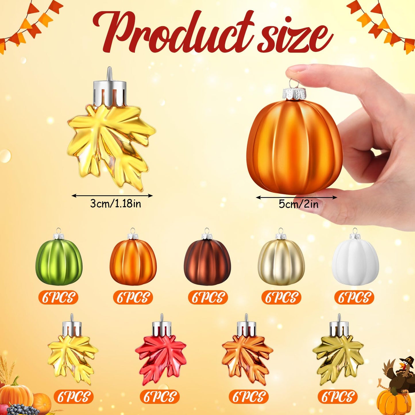 Vercraft 54 Pcs Fall Hanging Ornaments for Tree Pumpkin Maple Leaves Ornaments Plastic Hanging Pendant Autumn Decorations for Table Fireplace Christmas Tree Party Supplies