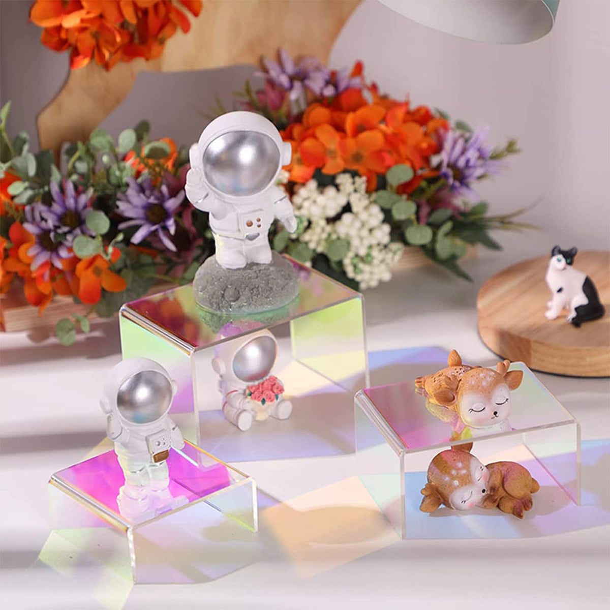 Voittozege 10 Pack Iridescent Display Risers Rainbow Display Stand Rainbow Acrylic Display Stands Acrylic Collectibles Display Shelf for Dessert Cupcake Candy Treat Action Figure Display