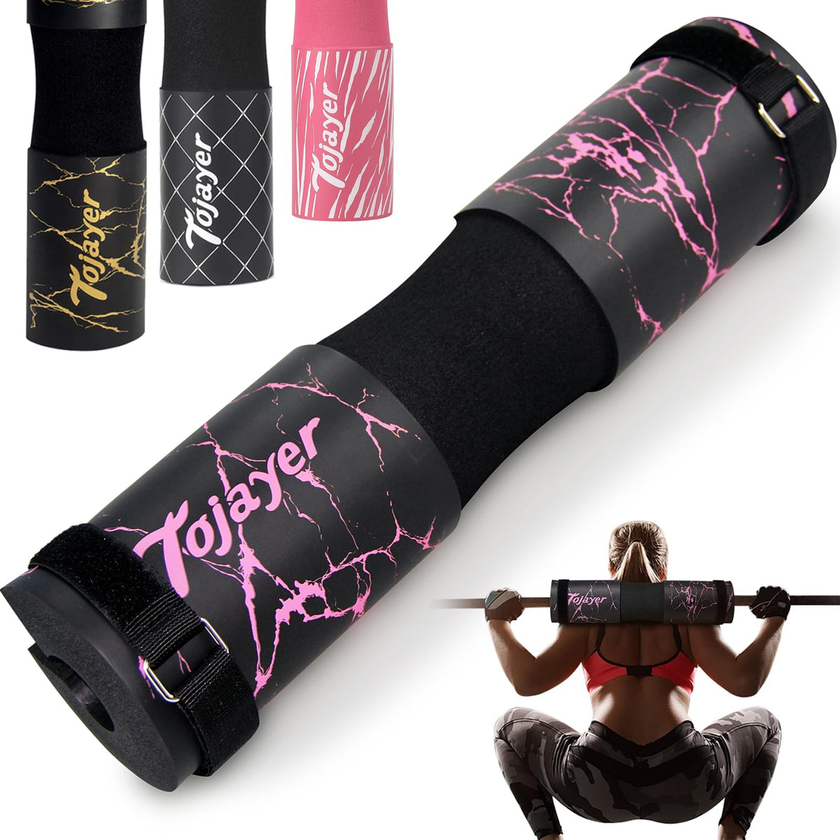 Tojayer Squat Pad Barbell Pad - Neck & Shoulder Protective Foam Workout Weight Lifting Bar Cushion for Lunges & Hip Thrusts, Fit Standard and Olympic Bars Perfectly, Pink Marble