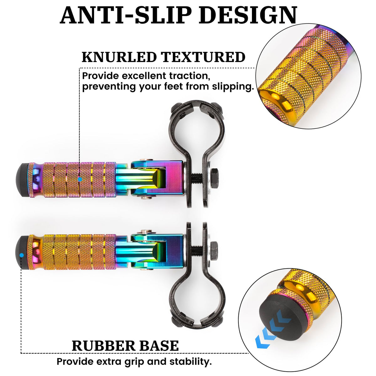 XINGWU M8 Motorcycle Foot Pegs 90 Degree Foldable Footpegs CNC Anti-Skid Footrest for Yamaha Honda Suzuki Aprilia Electric Car Motorbike Mini Bike Dirt Pit Bike Passenger Pedal Colorful