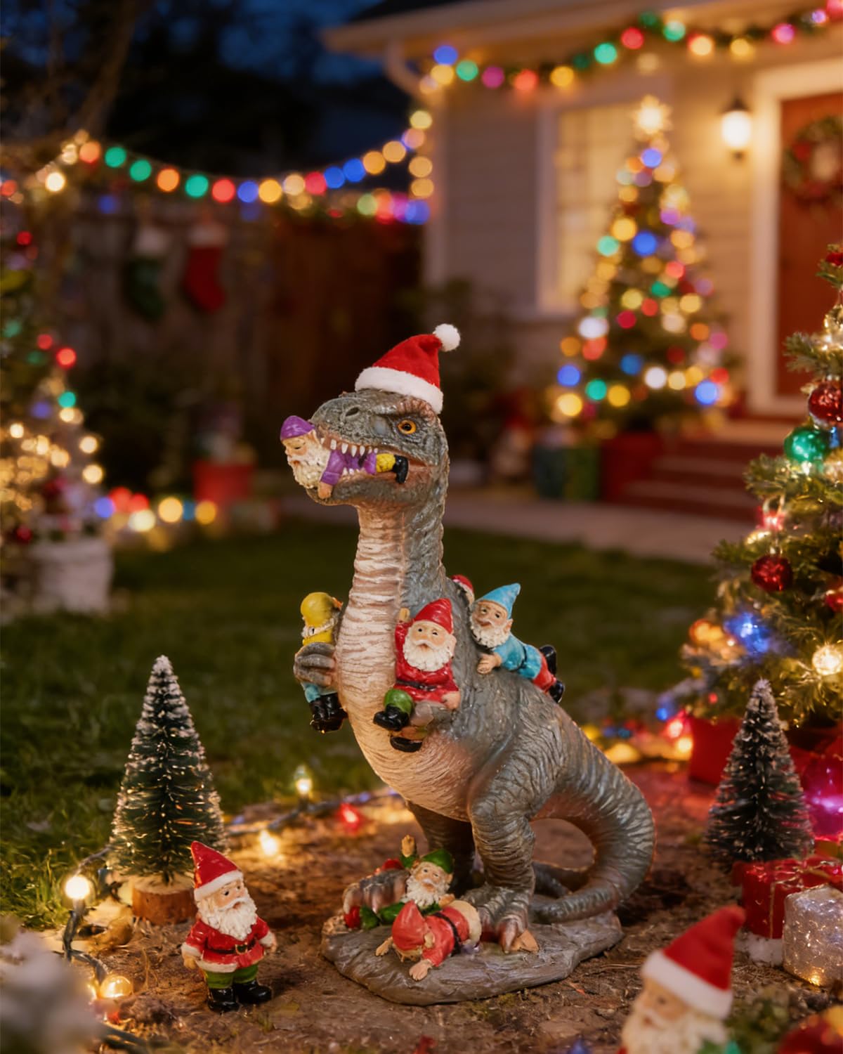 HORTIX Dinosaur Garden Gnome Statue 12”, Outdoor Yard & Garden Decor, Patio Lawn Decoration, Gardening Gifts for Women, Housewarming Present