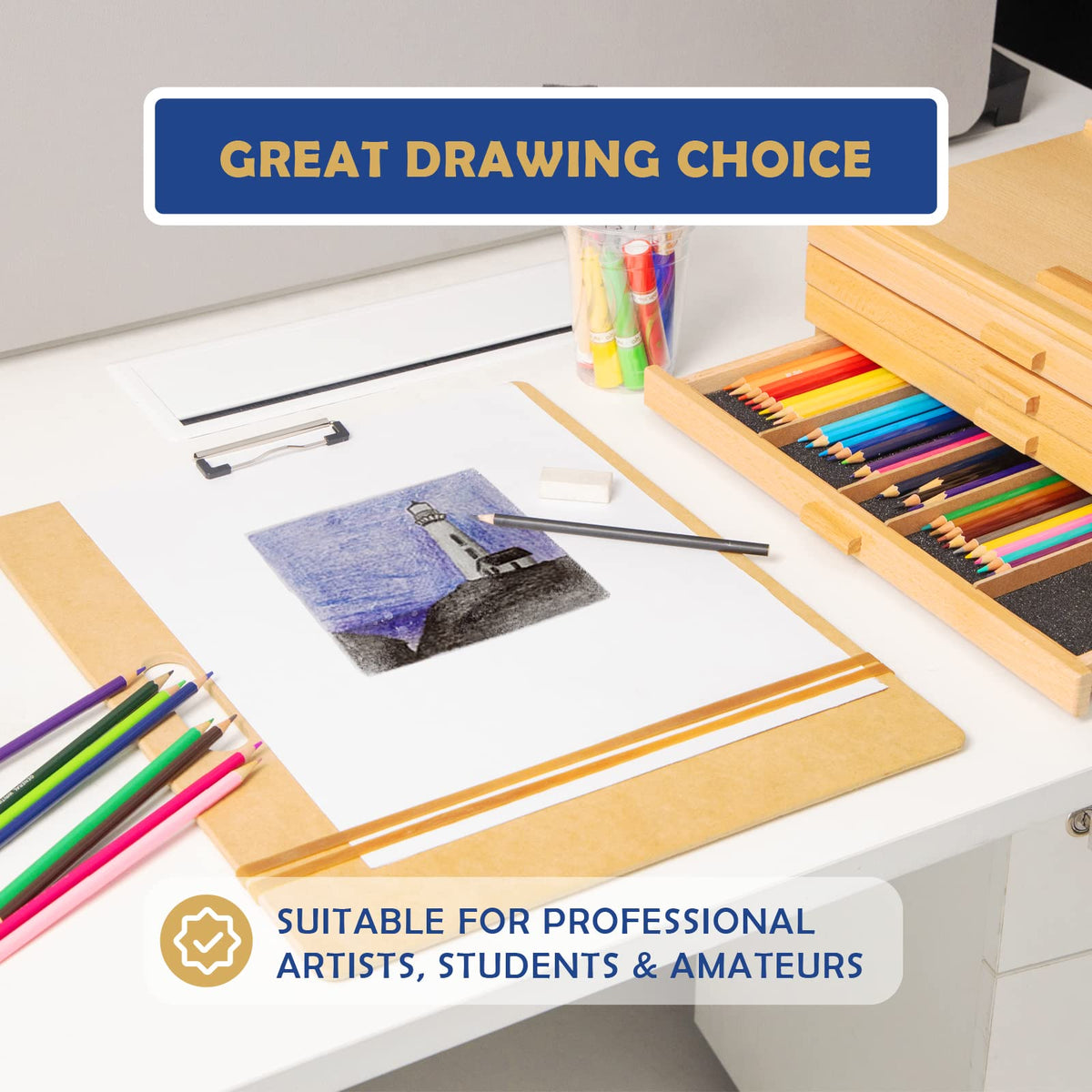 Falling in Art 13x17 Professional Sketch Board, Drawing Tote Board for Artists with Sturdy Clip and Rubber Bands, Portable Art Clipboard for Classroom and Studio Drawing