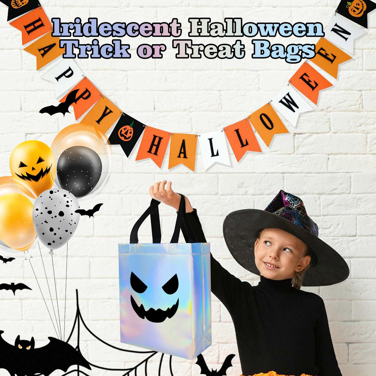 KAWZBYN 30 Pcs Halloween Ghost Gift Bags Iridescent Holographic Candy Goodie Bag Reusable Non woven Gift Bags for Girls Halloween Trick or Treat Party Supplies Favors, 8''x4''x10''