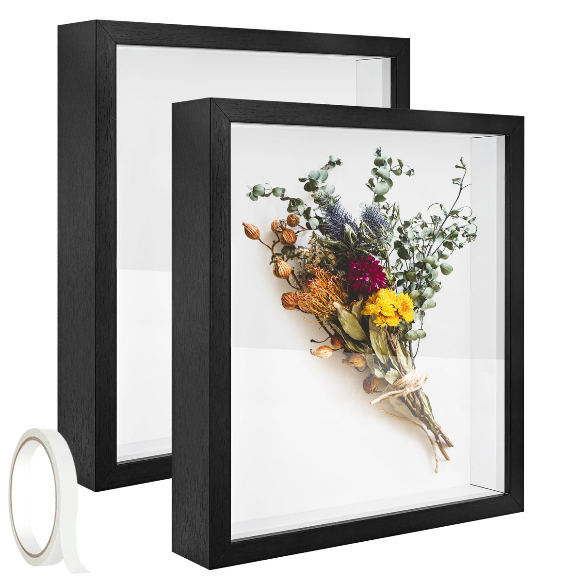 2 Pack 11 x 14in Shadow Box Frame Shadow Boxes Display Cases 3D Picture Frame Shadow Boxes Display Cases with Adhesive Tape for Baby Items Wedding Memories Awards Medals Tickets and Photos(Black)