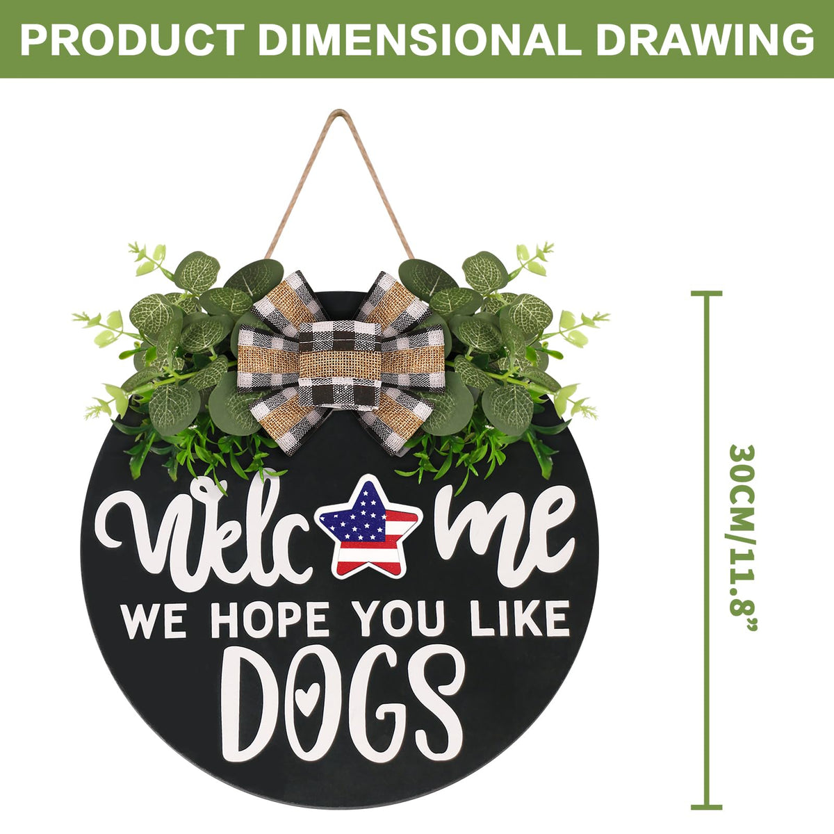 Interchangeable Wooden Seasonal Welcome Sign, Rustic Round Dogs Sign Front Door Wreaths for Home/Wall/Porch Decor, for Easter Spring Summer Fall Halloween Christmas All Season Decorations