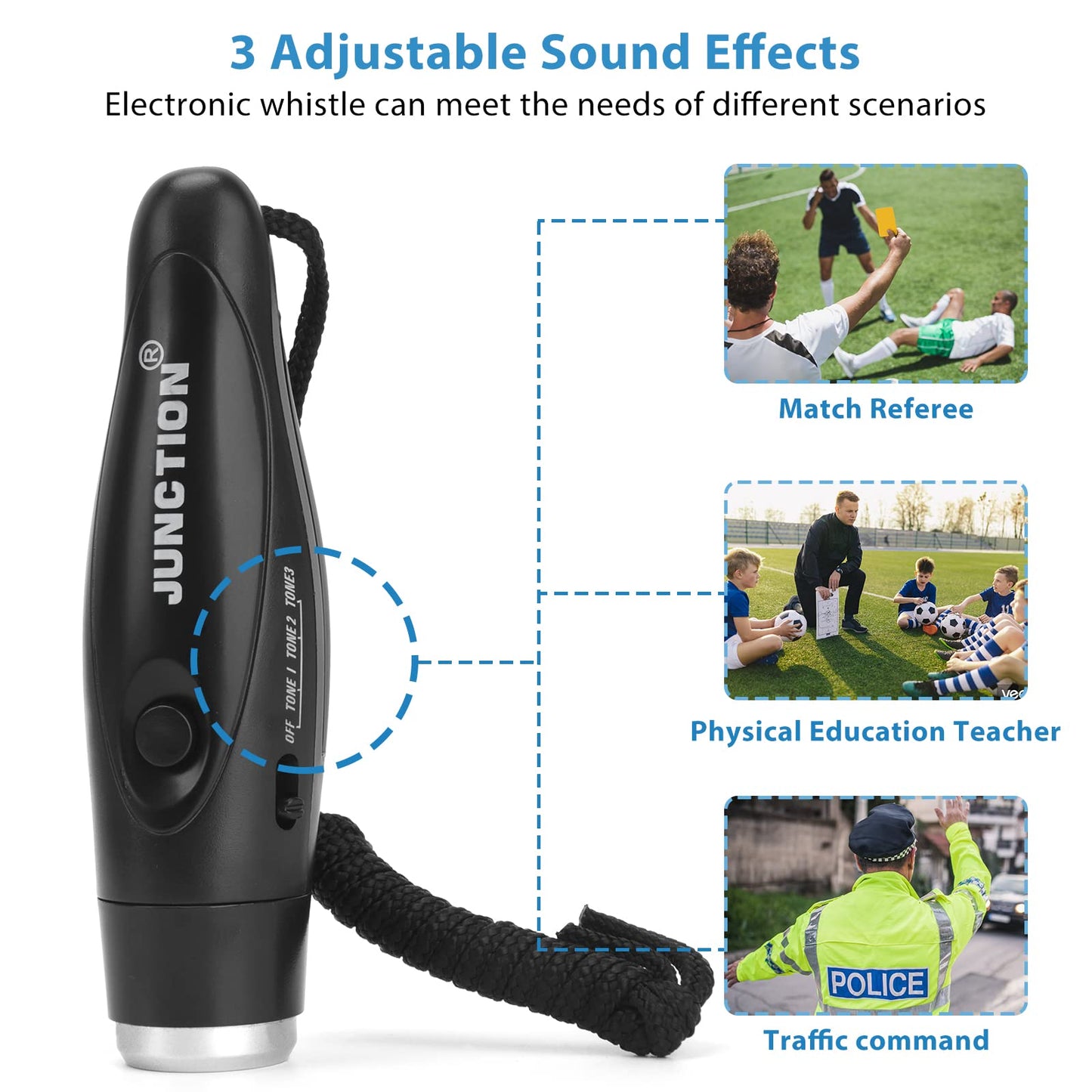 Xflyee Electronic Whistle 3 Pack, 3 Tones High Volume Handheld Electronic Whistles Electric Whistle with Lanyard Outdoor Sport Whistle for Coaches, Referees, Teacher, P.E (Black+Army Green+Gray)