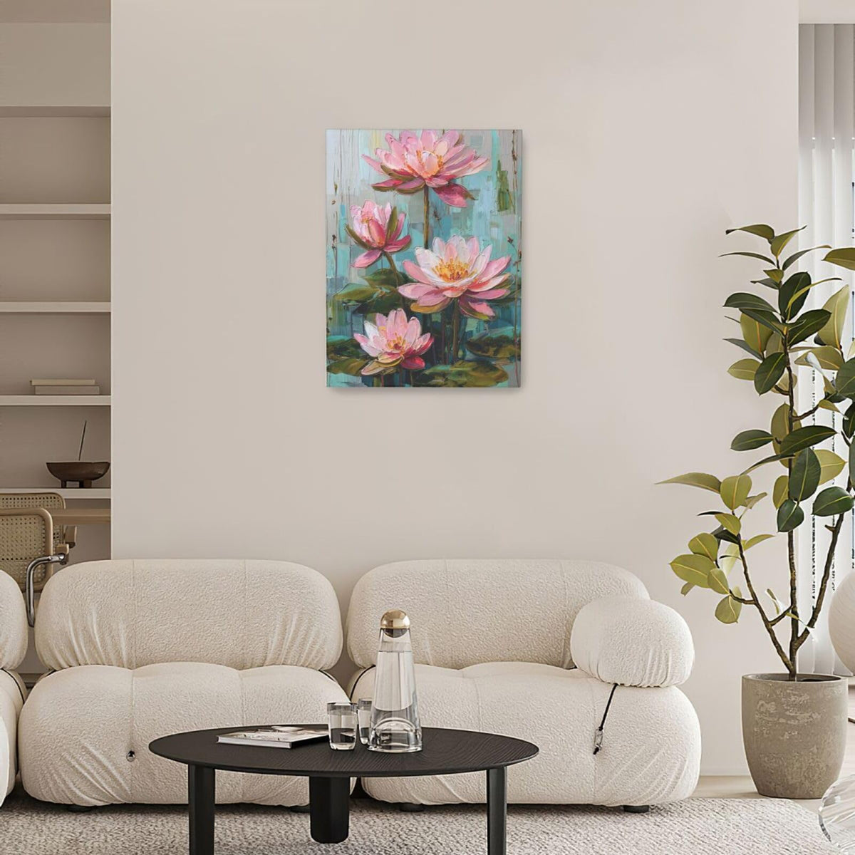 Pink Lotus Wall Art Zen Floral Pond Painting Meditation Peaceful Pictures Spa Room Wall Decor Artwork Framed Decoration For Bathroom Bedroom Living Room Office 12"x16"