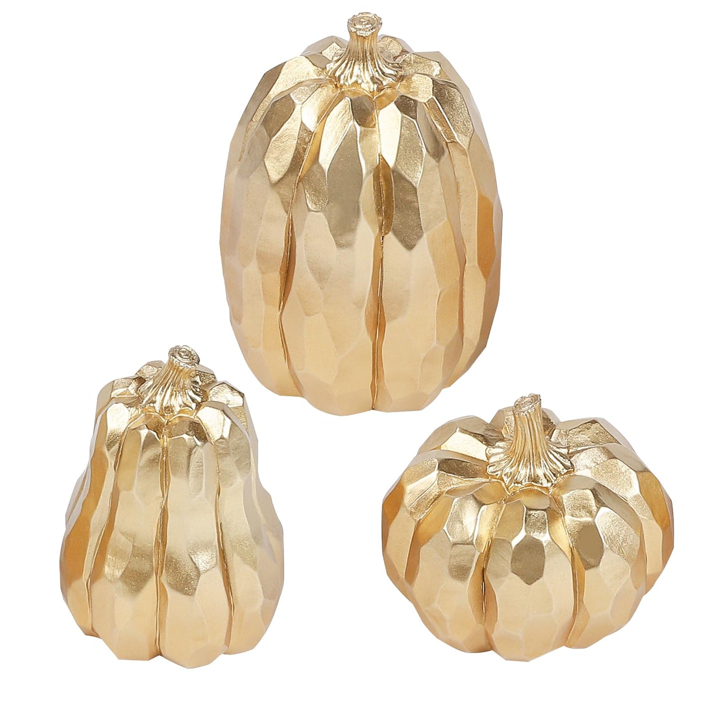 DETENE 3 Pack Thanksgiving Gold Pumpkins, Pumpkin Fall Decoration - Elegant Autumn Harvest Decor for Fall, Thanksgiving & Halloween, Perfect for Home, Table, Fireplace Mantel, Office & Kitchen