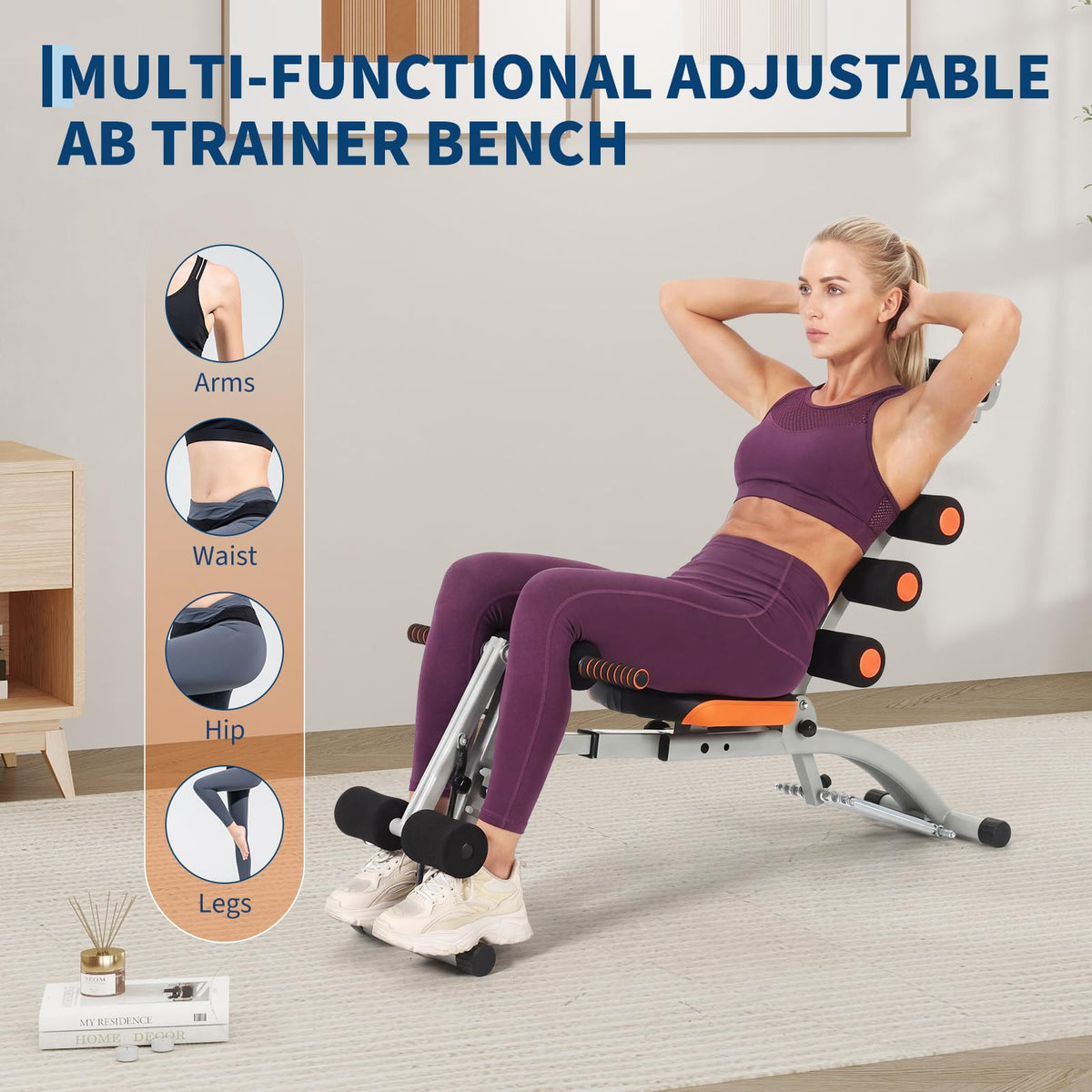 Abdominal Workout Bench,Adjustable Ab Machine for Home Gym,Multi-Functional Exercise Bench for Full Body Workout