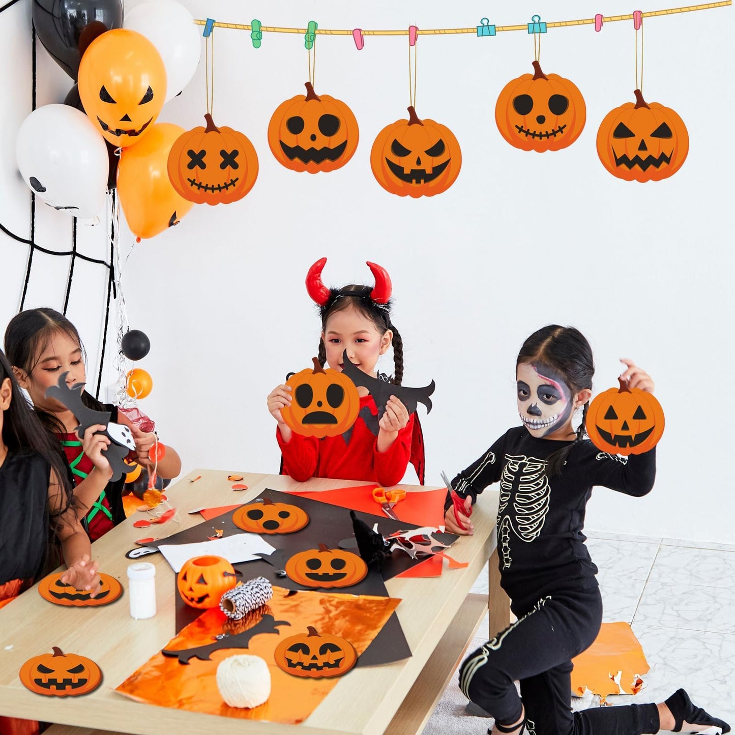 24 Pieces Halloween Pumpkin Ornaments Halloween Pumpkin Wood Tree Ornament Halloween Wooden Crafts Decorations Cute Pumpkin Halloween Wall Decor for Halloween Party Supplies