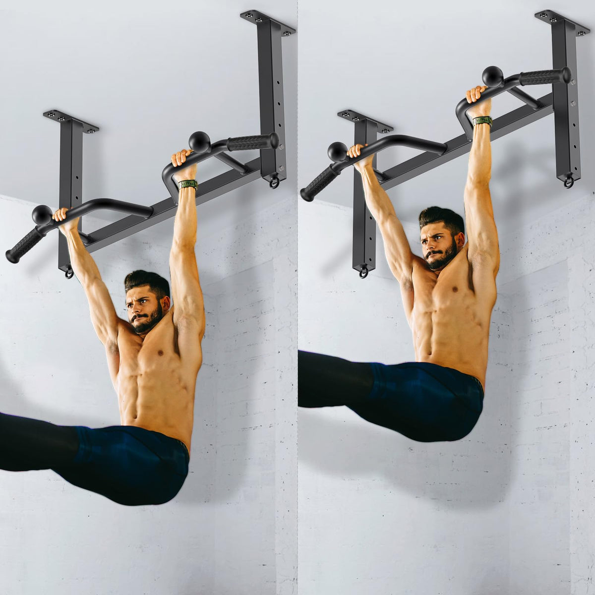 Kipika 32" Ceiling Mounted Pull Up Bar - Heavy Duty, Highly Adjustable, Multifunctional Chin Up Bar - Home Gym System with Punching Bag Hanger and Resistance Bands Training (Ceiling Mounted Pull Up Bar with Ball)