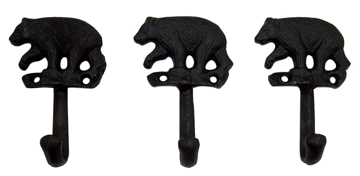 Wowser Rustic Black Bear Cast Iron Wall Hooks, Set of 3, 5 Inches