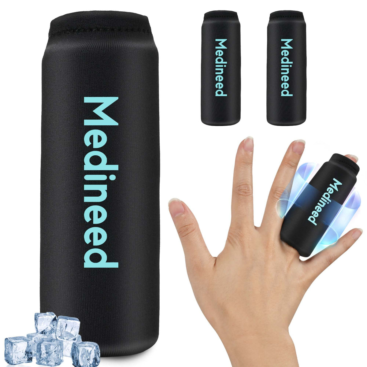 2PCS Finger Sleeves Gel Ice Pack, Lasting Cold Compress Freeze Sleeve, Reusable Finger Brace Ice Packs for Injuries, Arthritis, Tendonitis, Gout, Sprains, Middle Protectors (Black)