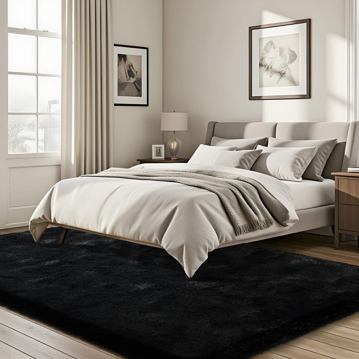 ISEAU Black Rug Super Soft Shaggy 4x6 Feet Rugs for Bedroom, Fluffy Area Rug for Living Room Floor Rug, Fuzzy and Comfy Carpet Nursery Shag Rug for Kids Boys Room Decor