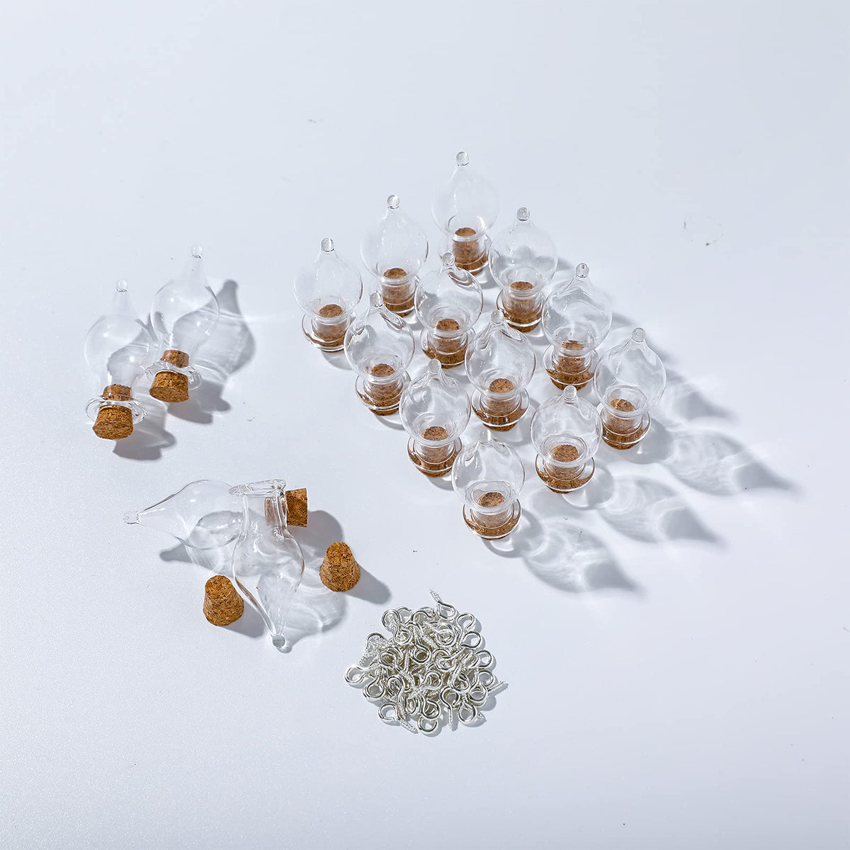 Geiserailie Mini Glass Bottles Potion Teardrop Shaped Glass Bottles Jars with Cork Stoppers with Eye Screws and Small Funnels for Christmas Birthday Party Favors DIY Art Crafts(186 Pieces)