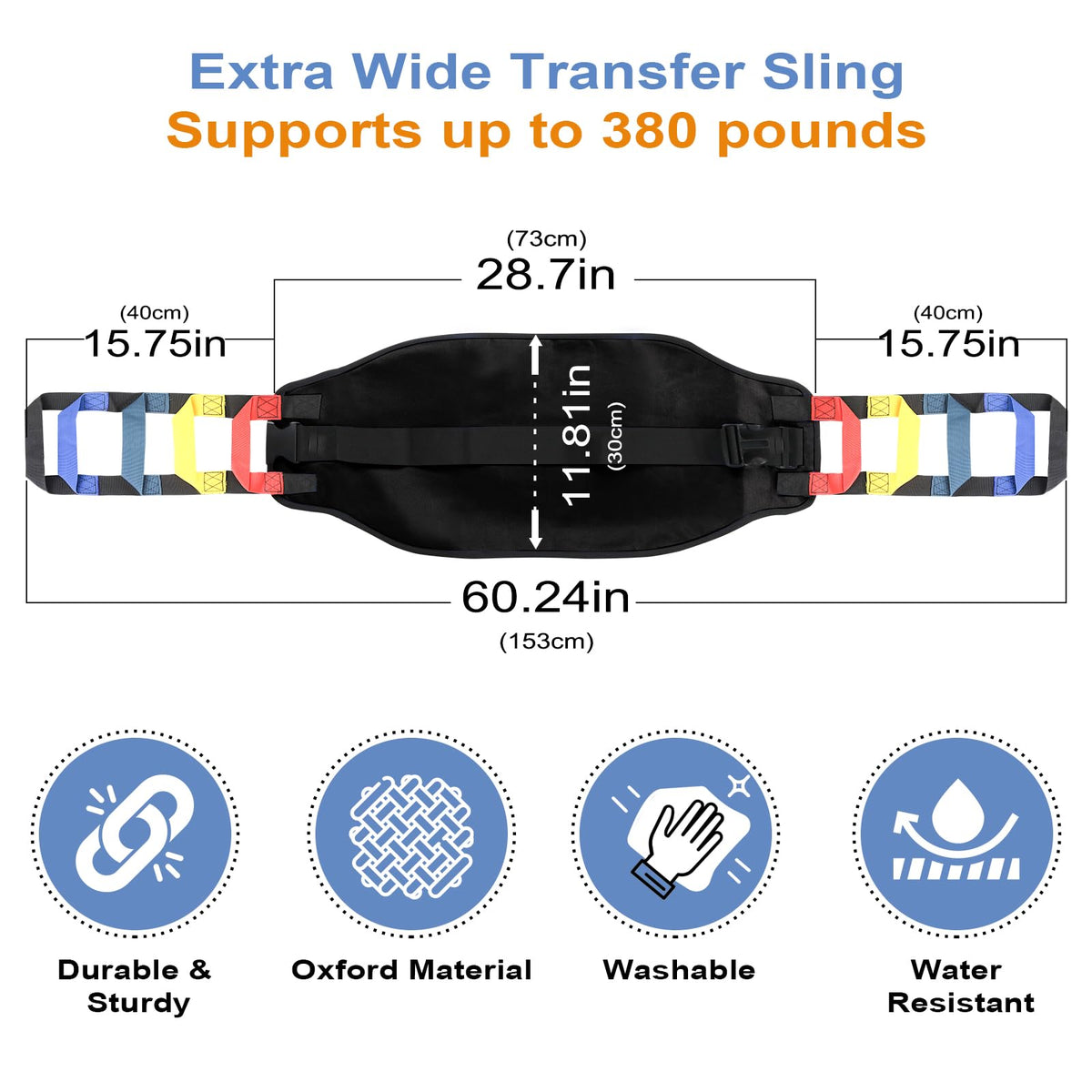 Transfer Sling, Transfer Belt for Elderly, Gait Belts for Seniors, Heavy Duty Patient Lift Belt, Mobility Standing and Lifting Aid for Disabled, Elderly, Injured- Safely Move from Bed and Wheelchair