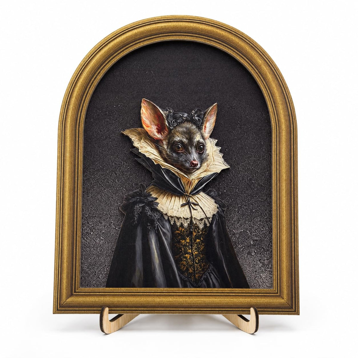 3D Gothic Bat Table Decor Painting, Dark Academia Victorian Vampire Animal Portrait Wooden Wall Art for Home Bar Desk Shelf, 8x10 Inch