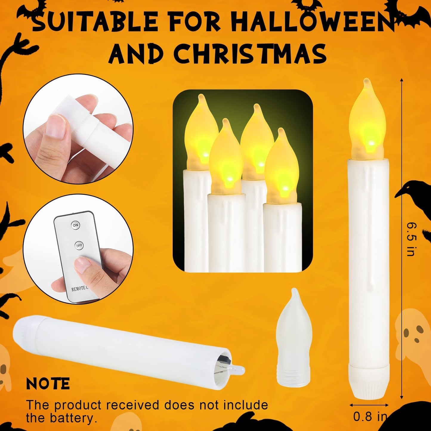 80 Pcs Halloween Hanging Witch Hats and Taper Floating Candles Set Includes 12 Witch Hats 12 LED Floating Candles Lights 56 3D Bats Wall Stickers for Halloween Decoration Front Porch Yard Decor