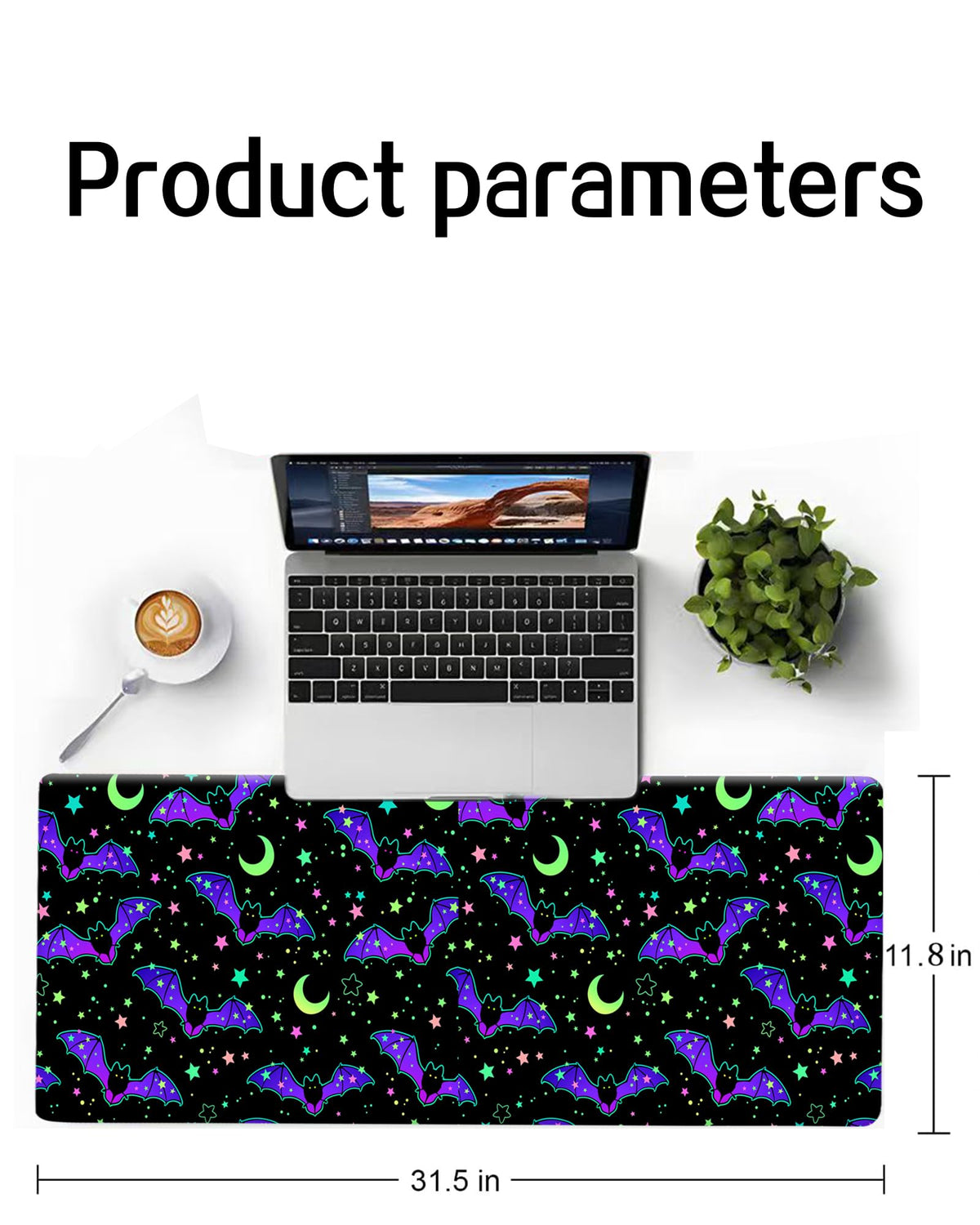 ALTEKO Large Gaming Mouse Pad, Computer Mouse Mat, Funny Desk Pad Protector Decoration, Big Cute Desk Pad, Non-Slip Base 31.5 x 11.8 in Cute Bats Stars