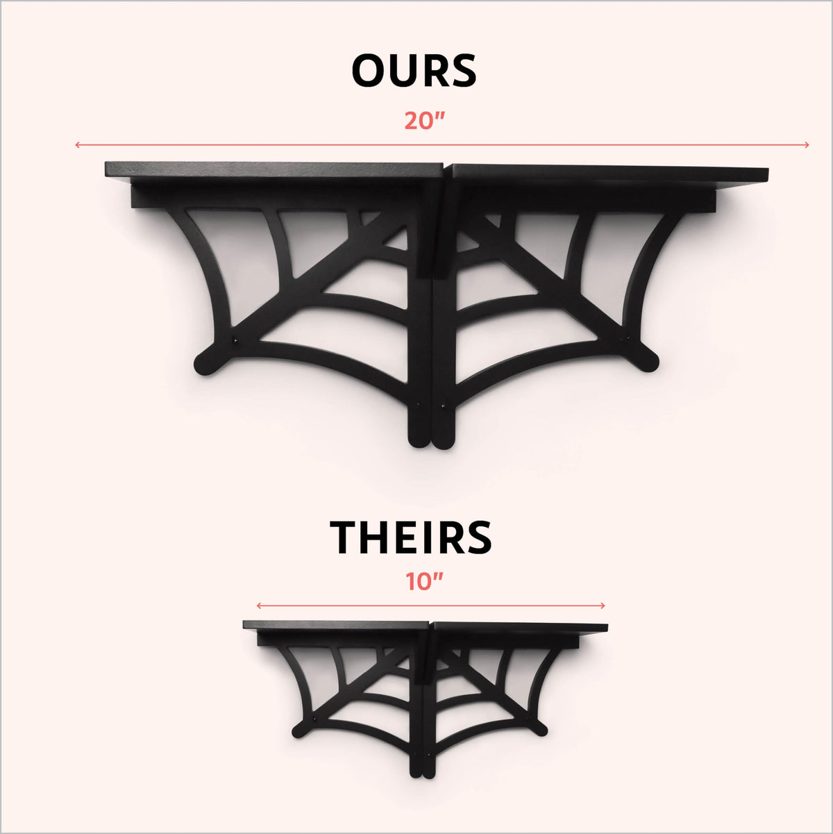 BELL BOOK AND CANDLE 2 PC Spider Web Floating Shelves - Hang Separately or Together - Spooky Gothic Decor - Goth Oddities Shelf - Horror Bookshelf