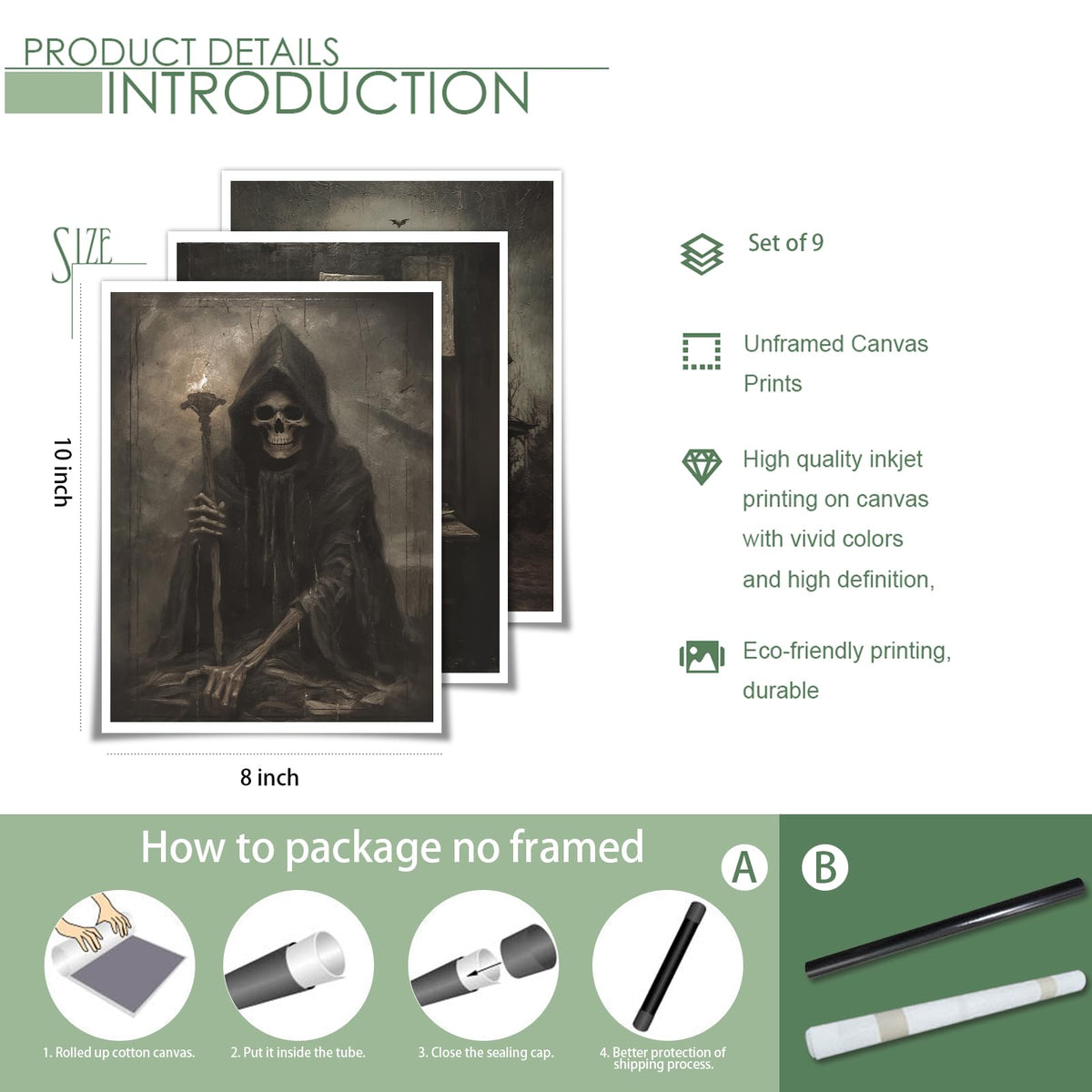 abrtolpffo Halloween Wall Art Halloween prints 9 Pieces 8x10in Dark Academia Wall Decor, Spooky Ghost Witch Raven Bat Haunted House Pictures, Dark and Moody Forest Landscape Art Gothic Decor