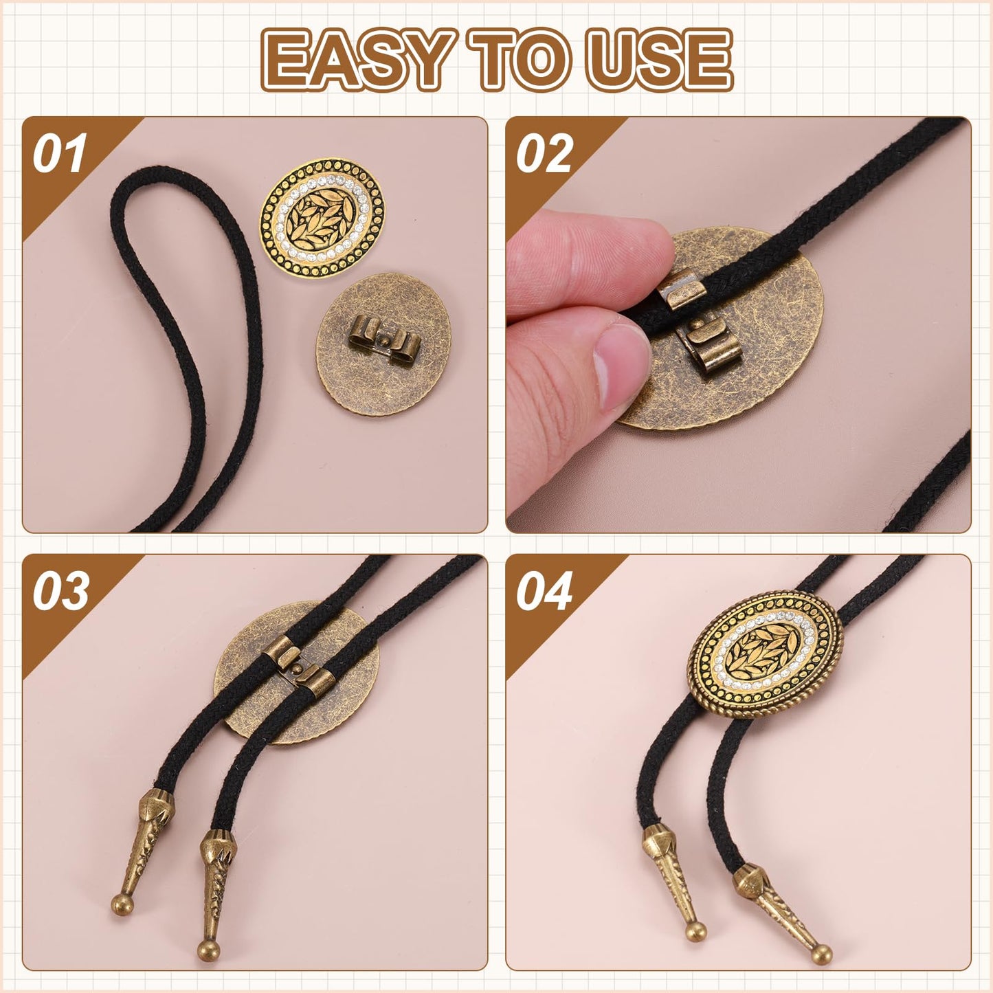 PATIKIL 9 Pcs Bolo Tie Buckle, 12 Styles Blank Bolo Tie Slides Clasp Accessories, Silver Tone Vintage Cabochon Settings Findings for Braided Leather DIY Craft Making, Style 3