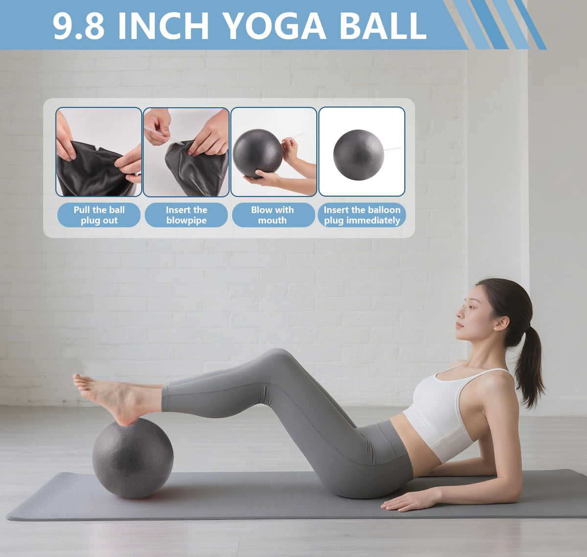 Daywhote 10 Pcs Black Home Pilates Essential Kit Workouts Fitness Mini Ball Womens Pilates Set Beginners Yoga Magic Circle