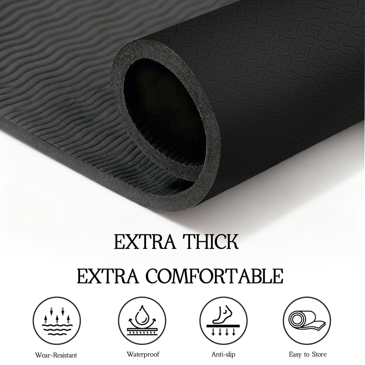 VTORY Extra Large Yoga Mat 6'x 4'x 12mm (1/2in) Thick Exercise Mat for Men and Women, Non-Slip, Durable Workout Mat for Home Workout, Yoga, Pilates, Stretching (Black)